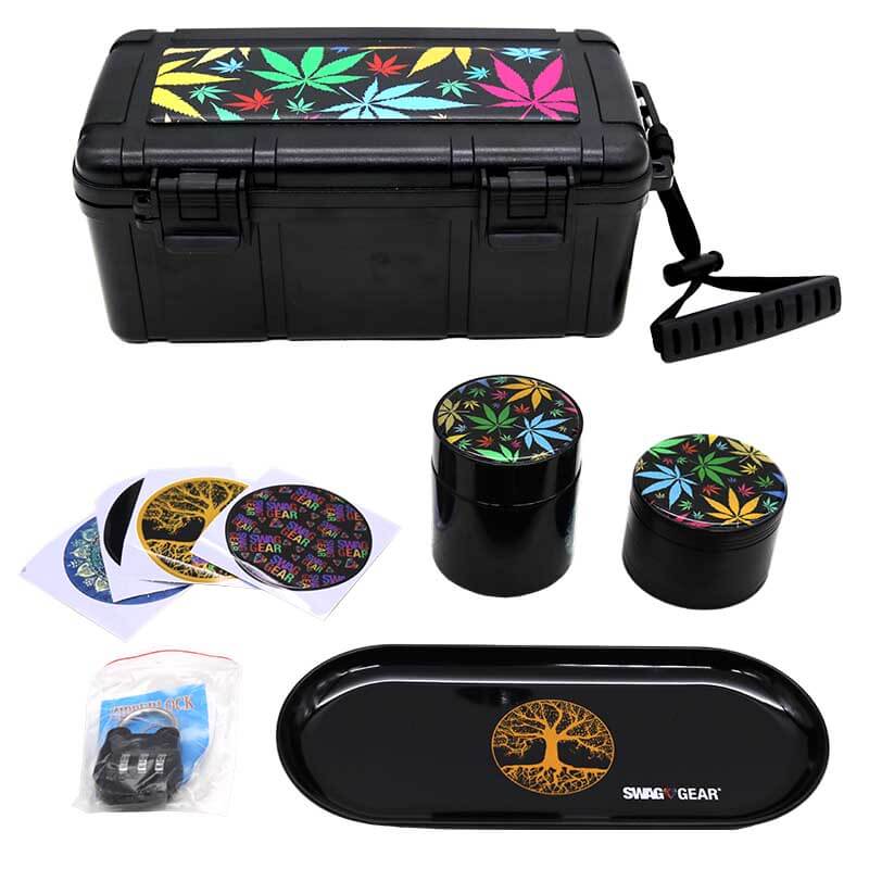 Black Combo Box with 60mm 4 Part Grinder And Jar Set And Tray (SPCB) | Small | Assorted Designs product image